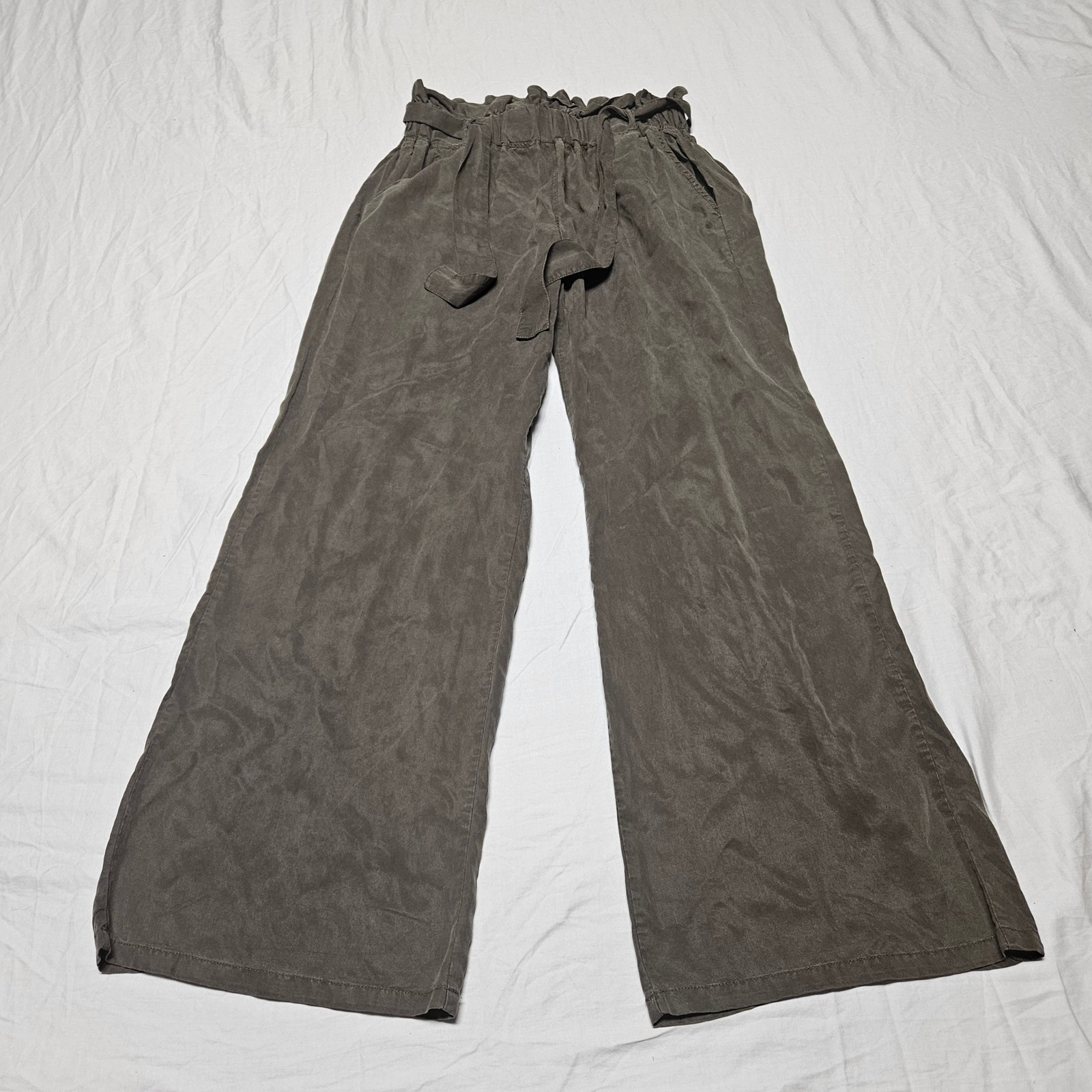 Farmhouse Supply Wide Leg Pants Womens Medium Olive Green Paperbag Lyocell Jg205